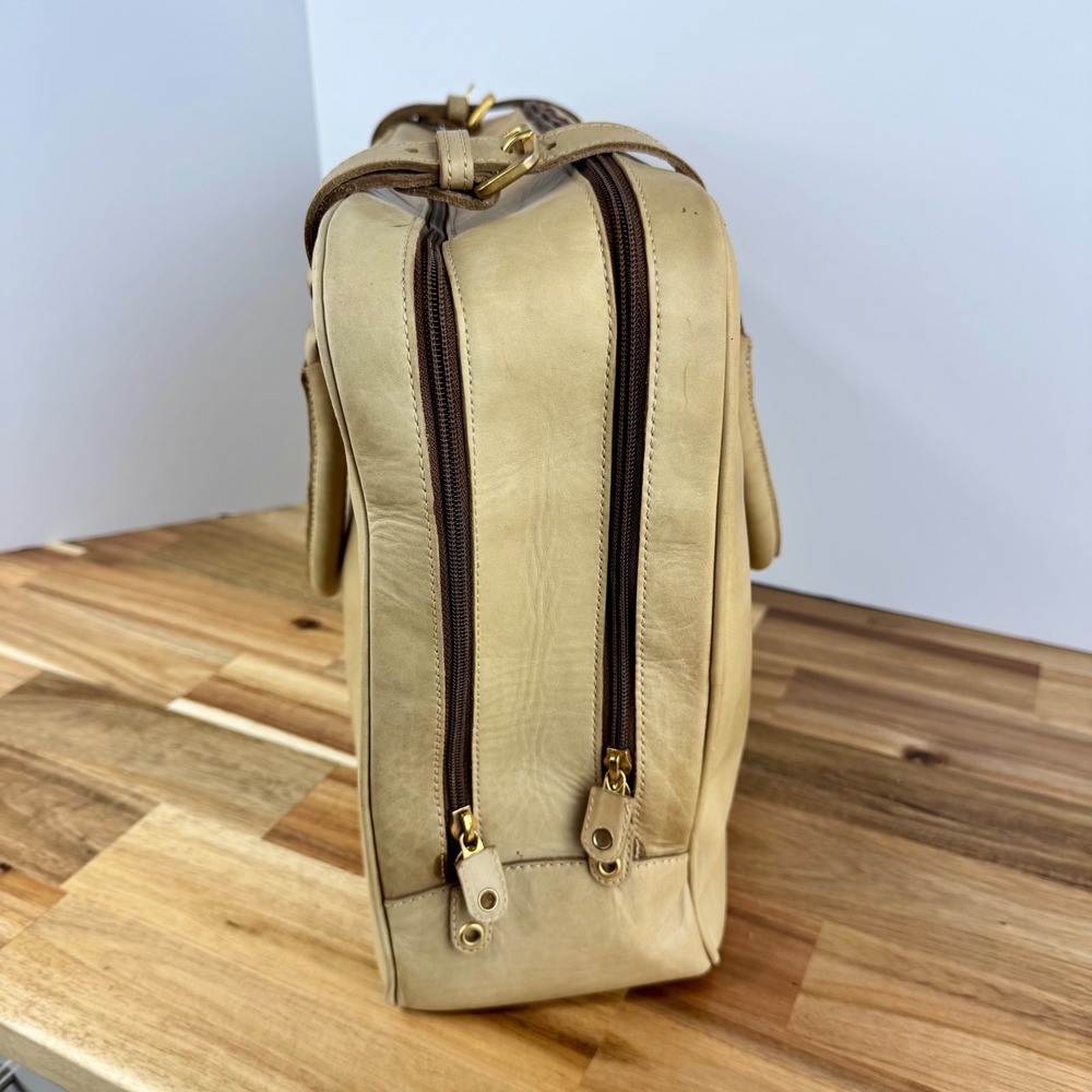 Tramontano Napoli Italian Leather Structured Satchel Handbag Beige Gold Hardware - Picture 2 of 12